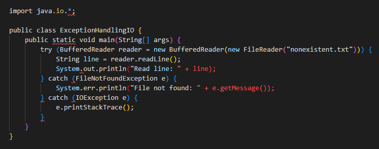 Exception Handling in I-O Operations Example