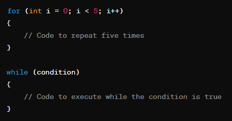 Loops (for, while)