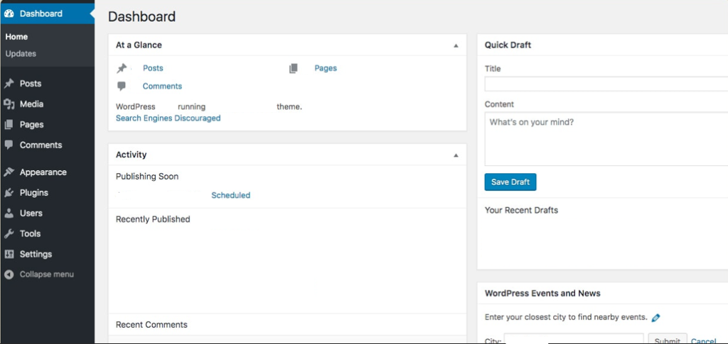 Wordpress dashboard 1