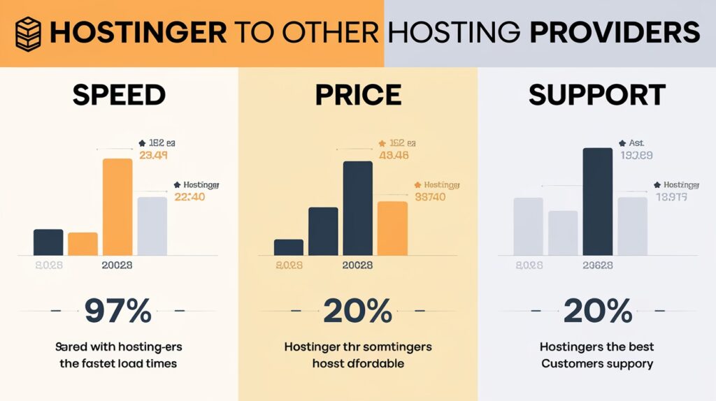 Infographic highlighting Hostinger’s speed, price, and support.