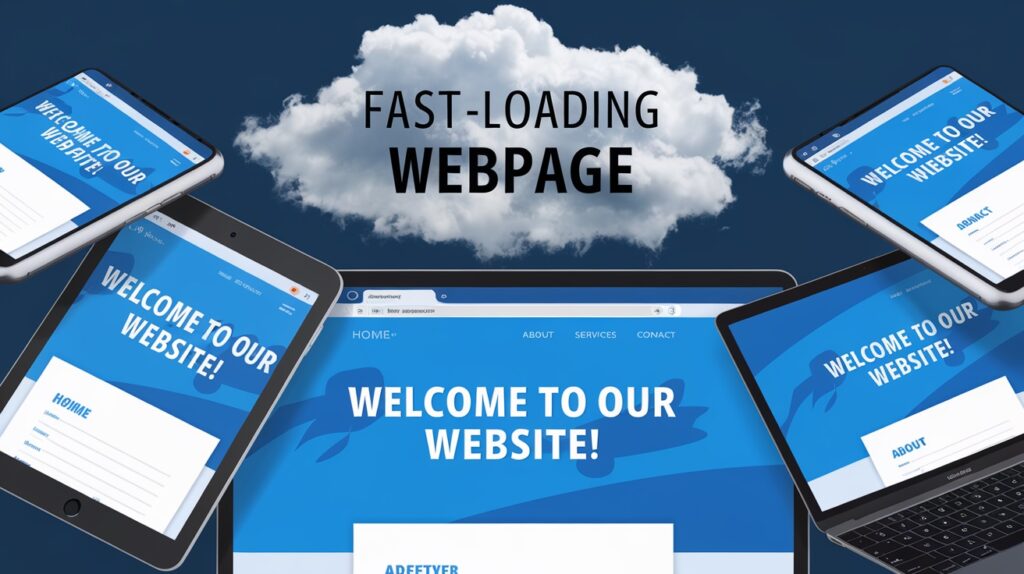 A dynamic image showing a cloud or a fast-loading webpage on multiple devices.